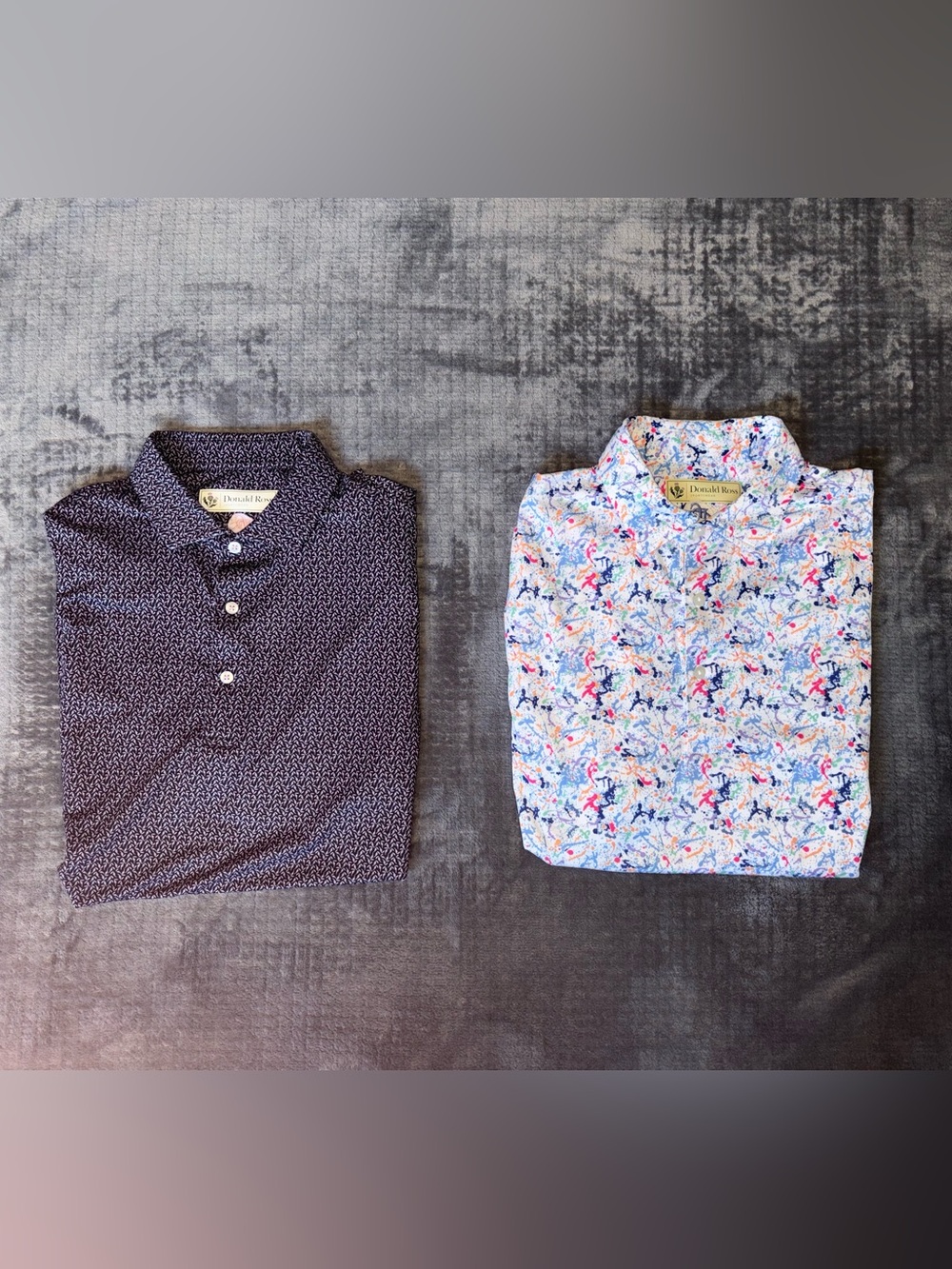 2 Shirt Bundle Donald Ross Men’s L Stretch Golf Polos Paint Splatter/Abstract